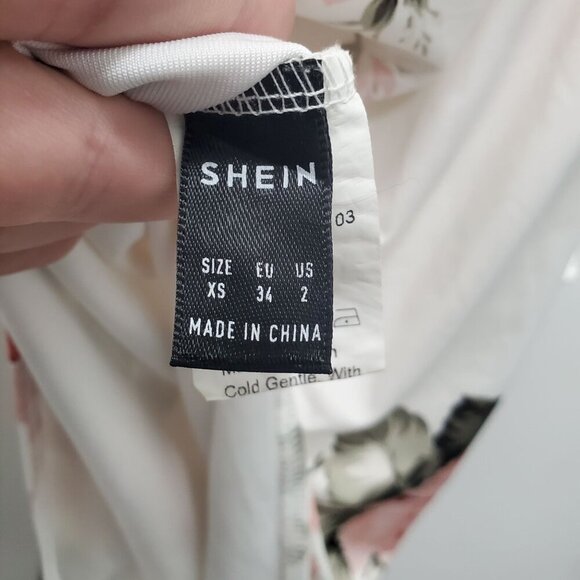 Shein Women's White Pink Rose Print One‎ Shoulder High Leg Bodysuit Size XS - Picture 3 of 5